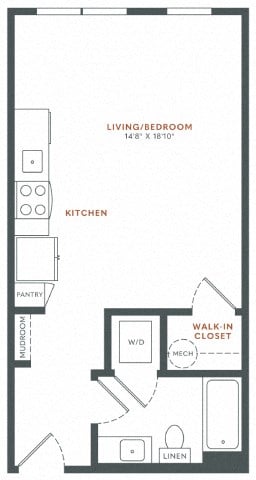Floor plan for studio, 1 bath, 465 sqft